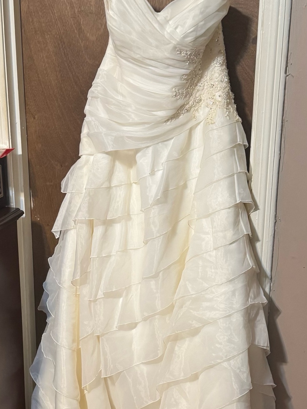 Ivory Ruffled A-Line Wedding Dress with Beaded Detail